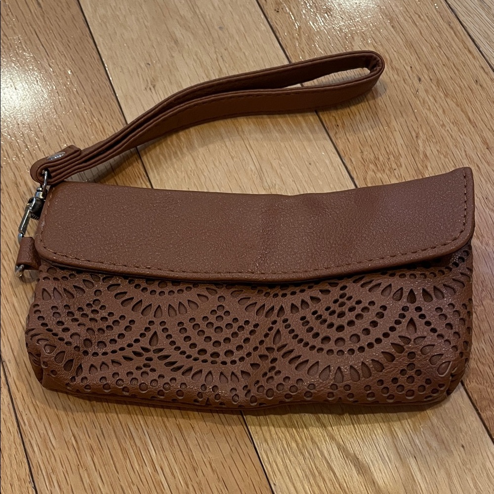 Charlotte Russe Small Brown Laser-Cut Wristlet Clutch
